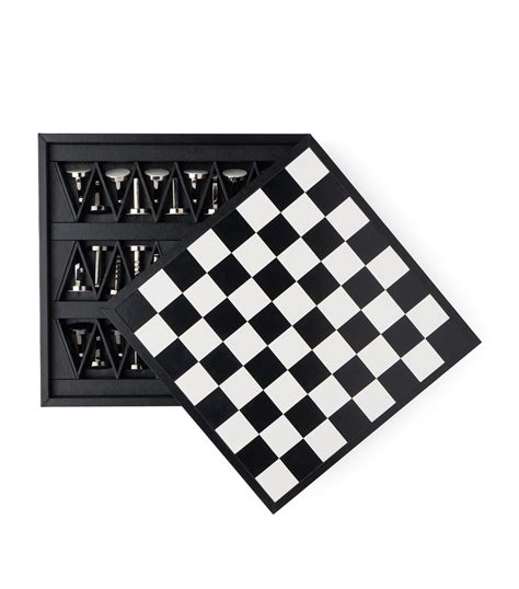 Black Saffiano Leather Chess Set 